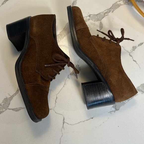 Nine West Vintage Suede Leather Lace Up Square Toe Loafer Bootie - Picture 4 of 5